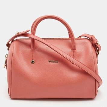 Pre Owned Furla Coral Orange Leather Alissa Satchel