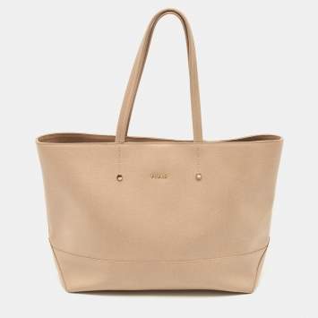 Pre Owned Furla Beige Leather Melissa Shopping Tote
