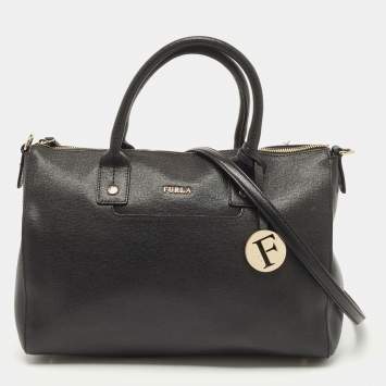 Pre Owned Furla Black Leather Top Zip Tote