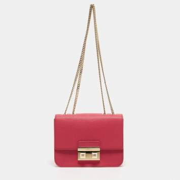 Pre Owned Furla Fuchsia Leather Mini Metropolis Crossbody Bag