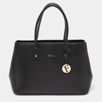 Pre Owned Furla Black Leather Linda Tote