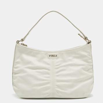 Pre Owned Furla White Leather Hobo 