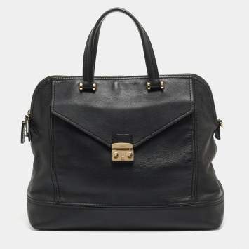 Pre Owned Furla Black Leather Front Pocket Dome Satchel
