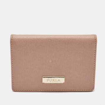 Pre Owned Furla Pink Leather Logo Flap Card Case