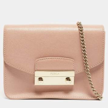 Pre Owned Furla Old Rose Leather Mini Metropolis Crossbody Bag