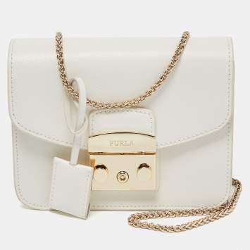 Pre Owned Furla White Leather Mini Metropolis Crossbody Bag