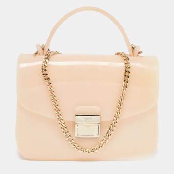 Pre Owned Furla Peach Rubber Candy Flap Top Handle Bag