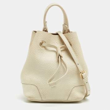 Pre Owned Furla White Pebbled Leather Mini Stacy Bucket Bag