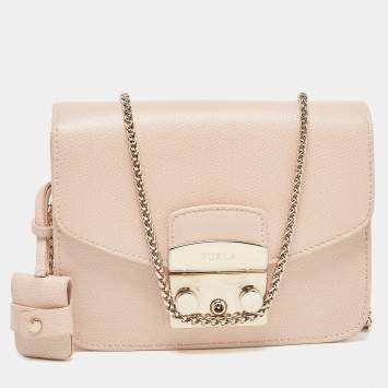 Pre Owned Furla Old Rose Leather Mini Metropolis Crossbody Bag