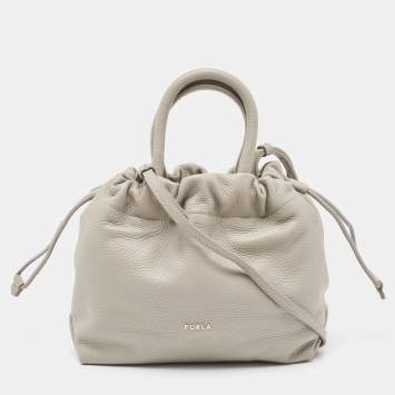 Pre Owned Furla Grey Leather Mini Bucket Tote