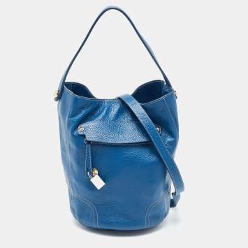 Pre Owned Furla Blue Leather Front Pocket Bucket Bag