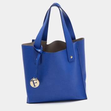 Pre Owned Furla Blue Saffiano Leather Shopper Tote