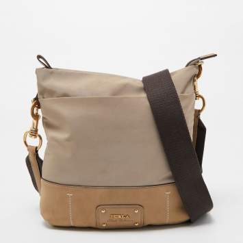 Pre Owned Furla Beige Nylon and Nubuck Leather Crossbody Bag