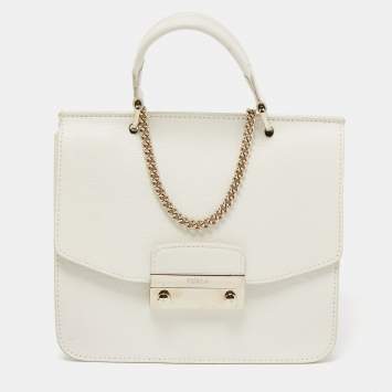 Pre Owned Furla Off White Leather Julia Top Handle Bag