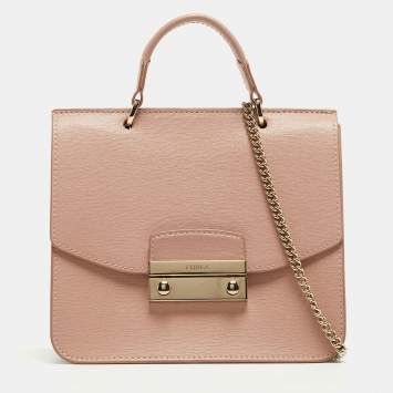 Pre Owned Furla Pink Leather Julia Top Handle Bag
