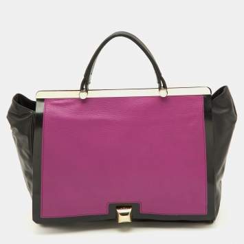 Pre Owned Furla Black/Pink Leather Cortina Top Handle Bag