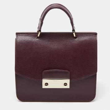 Pre Owned Furla Burgundy Leather Metropolis Top Handle Bag