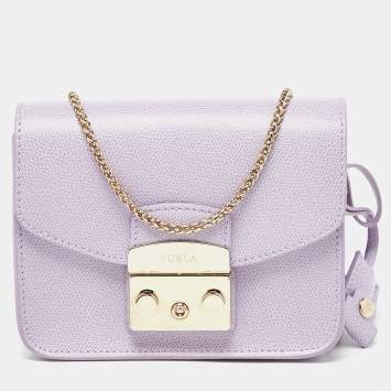 Pre Owned Furla Purple Leather Mini Metropolis Chain Bag