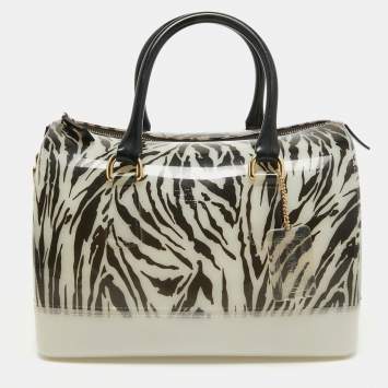 Pre Owned Furla Black/White Zebra Print Rubber Candy Satchel