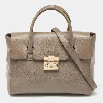 Pre Owned Furla Grey Leather Large Metropolis Tote