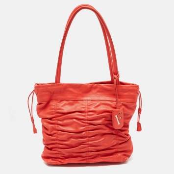 Pre Owned Furla Orange Pleated Leather Tote