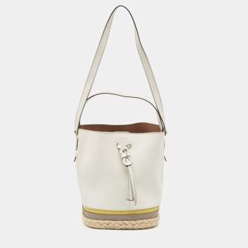 Pre Owned Furla Multicolor Leather and Jute Bucket Bag 