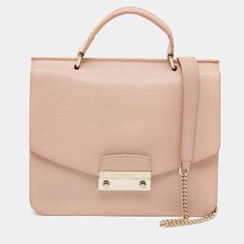 Pre Owned Furla Light Pink Leather Julia Top Handle Bag