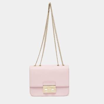 Pre Owned Furla Light Pink Leather Bella Chain Shoulder Bag