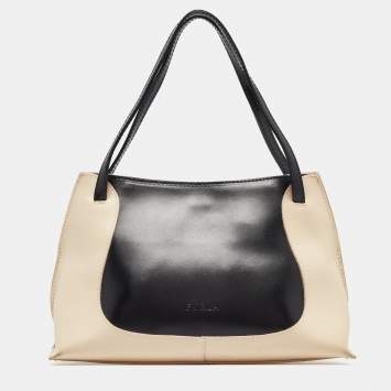 Pre Owned Furla Black/Cream Leather Bag