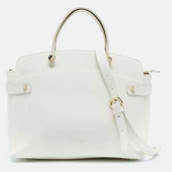 Pre Owned Furla White Leather Medium Agata Satchel