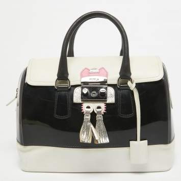 Pre Owned Furla Black/White Leather and Rubber Candy Flap Satchel