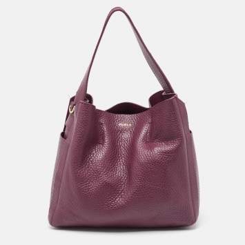 Furla Burgundy Pebbled Leather Medium Capriccio Hobo