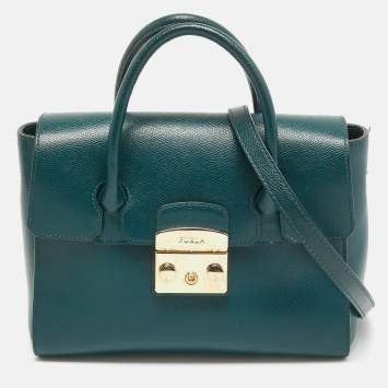 Pre Owned Furla Green Leather Small Metropolis Tote