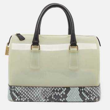 Pre Owned Furla Light Blue Python Embossed and Rubber Candy Satchel