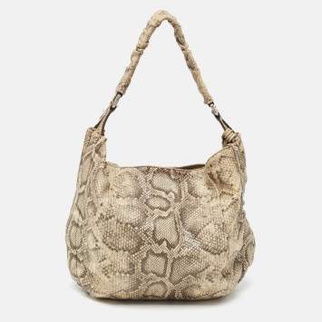 Pre Owned Furla Light Green/Black Python Embossed Leather Hobo