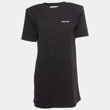 Pre Owned Gaia Gaia Black Cotton Rhinestone Embellished Hemera T-Shirt Dress S