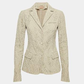 Pre Owned  Galliano Grey Floral Lace Single Breasted Blazer M