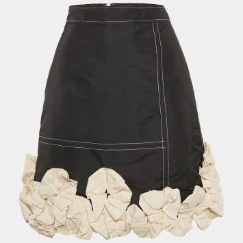 Pre Owned Ganni Black Taffeta Ruffle Detail Mini Skirt S