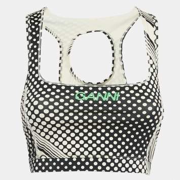 Pre Owned Ganni Black/White Polka Dots Jersey Cutout Bralette S