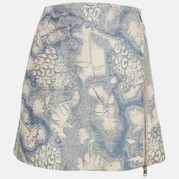Pre Owned Ganni Sliver Lake Blue Jacquard Mini Skirt M 