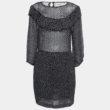 Pre Owned Ganni Black Polka Dotted Crepe Belleville Short Dress L