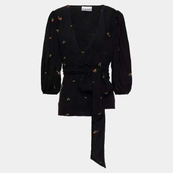 Pre Owned Ganni Viscose 3 Quarter Sleeves Top EU 42