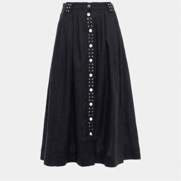 Pre Owned Ganni Linen Midi Skirt EU 38