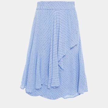 Pre Owned Ganni Blue Printed Chiffon Knee Length Skirt M (EU 38)