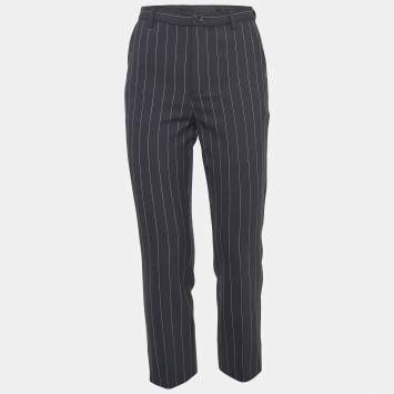 Pre Owned Ganni Navy Blue Pinstripe Crepe Formal Pants XS