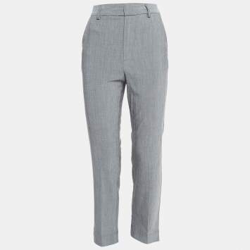 Pre Owned Ganni Grey Stretch Crepe Formal Trousers S 