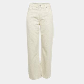 Pre Owned Ganni White Floral Print Denim Loose Straight Jeans M Waist 30"