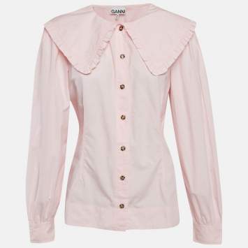 Pre Owned Ganni Pink Cotton Ruffled Platter Collar Shirt XL 