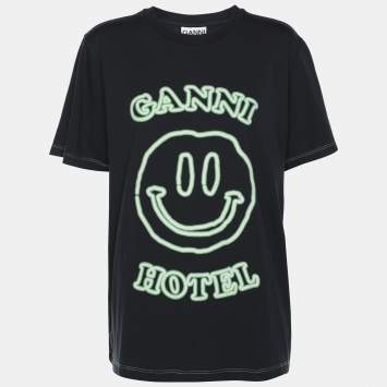 Pre Owned Ganni Black Cotton Hotel T-Shirt L
