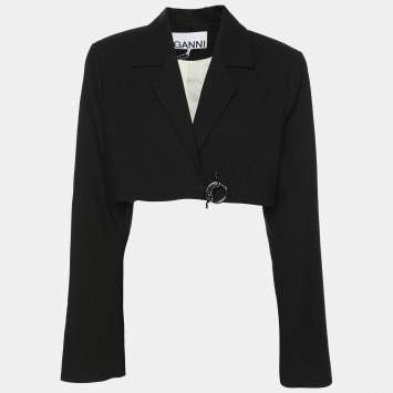 Pre Owned Ganni Black Cotton Cropped Jacket L